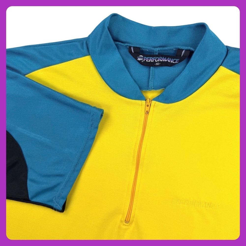 Vintage 90s Performance Cycling Jersey Men XL Yellow Coolmax 1/4 Zip Made in USA